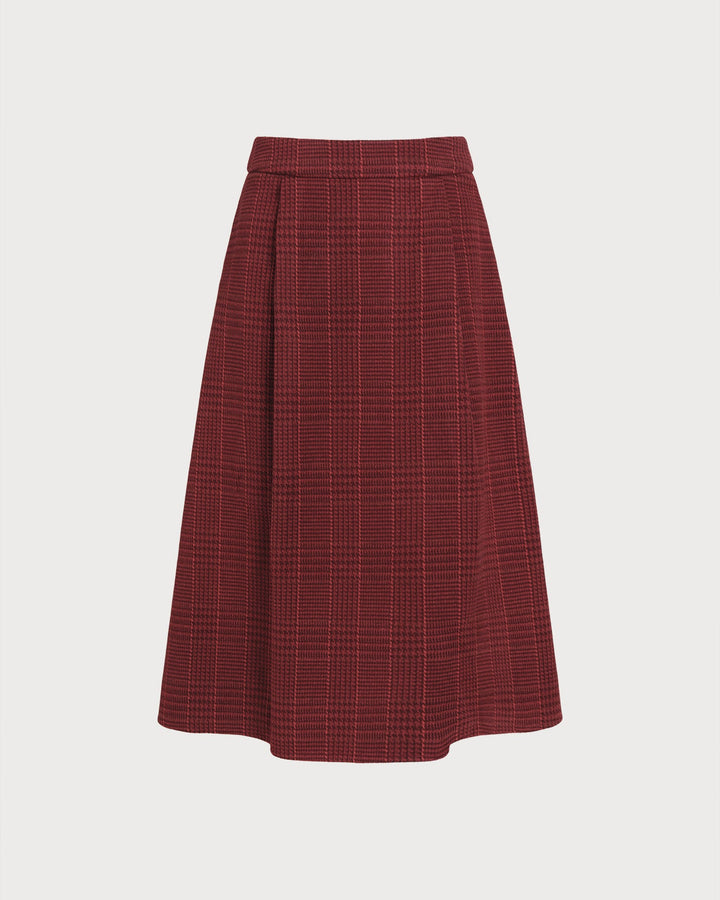 Red Plaid A-Line Midi Skirt