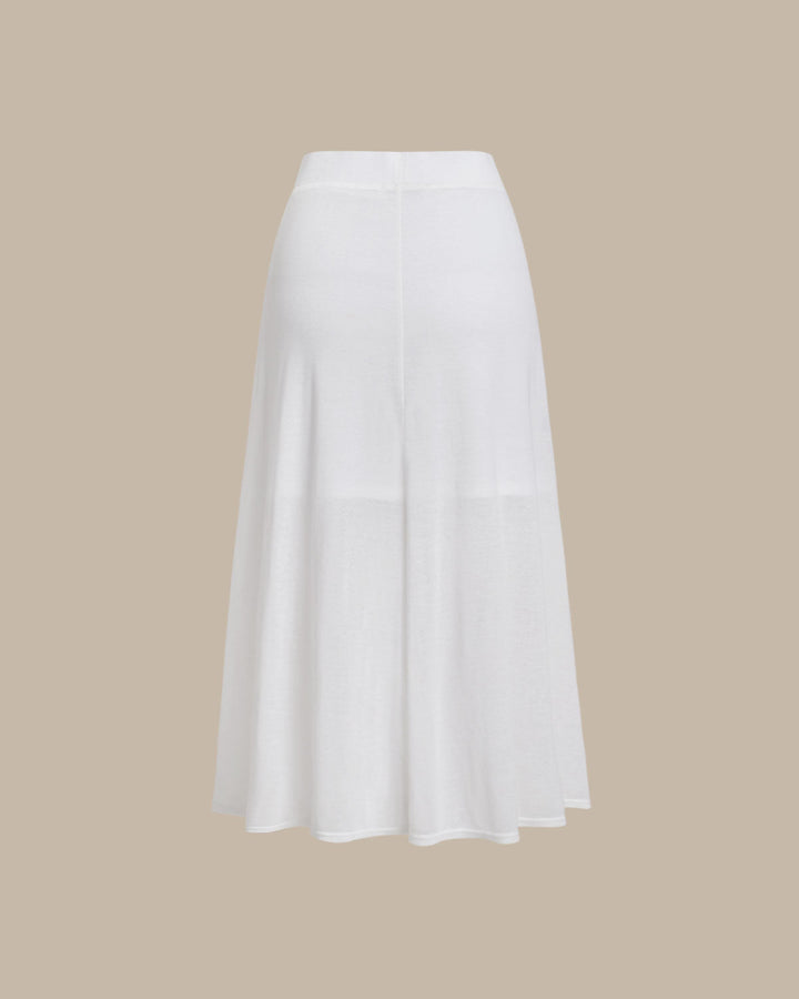 White Elastic Waist Straight Midi Skirt