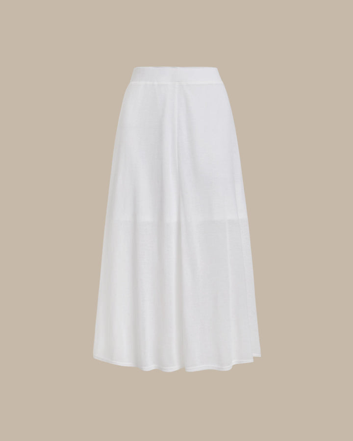 White Elastic Waist Straight Midi Skirt