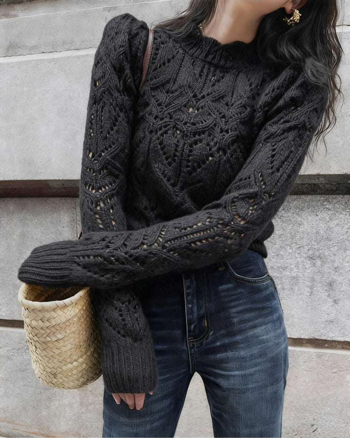 Black Round Neck Cut Out Sweater