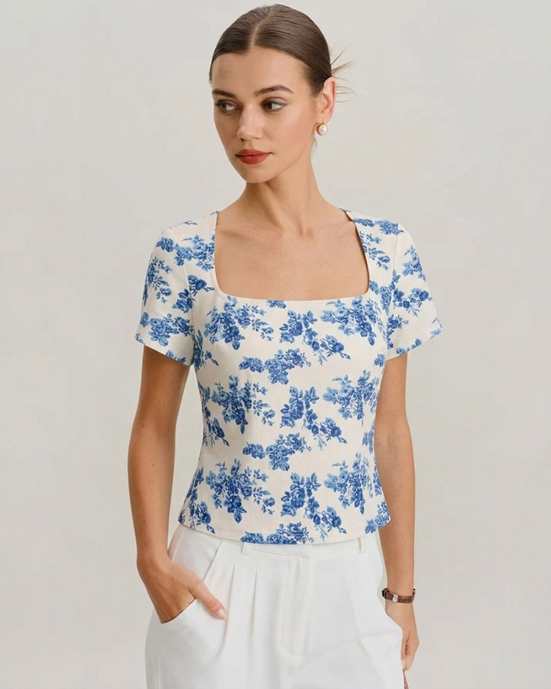 Blue Floral Short Sleeve T-Shirt
