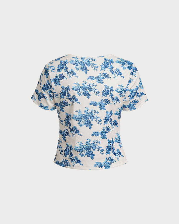 Blue Floral Short Sleeve T-Shirt