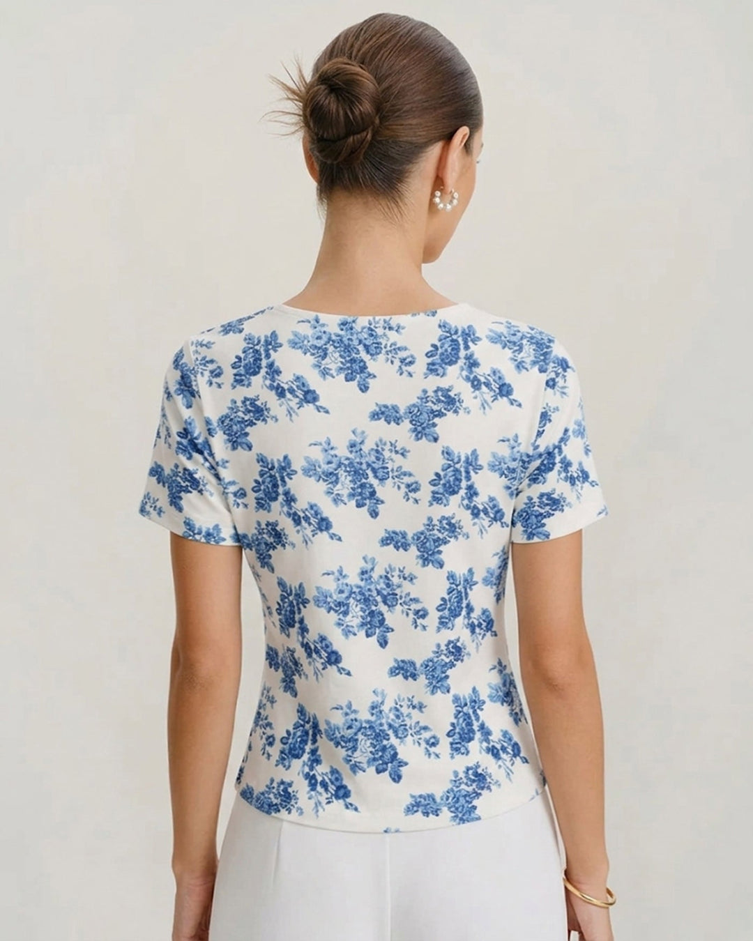 Blue Floral Short Sleeve T-Shirt