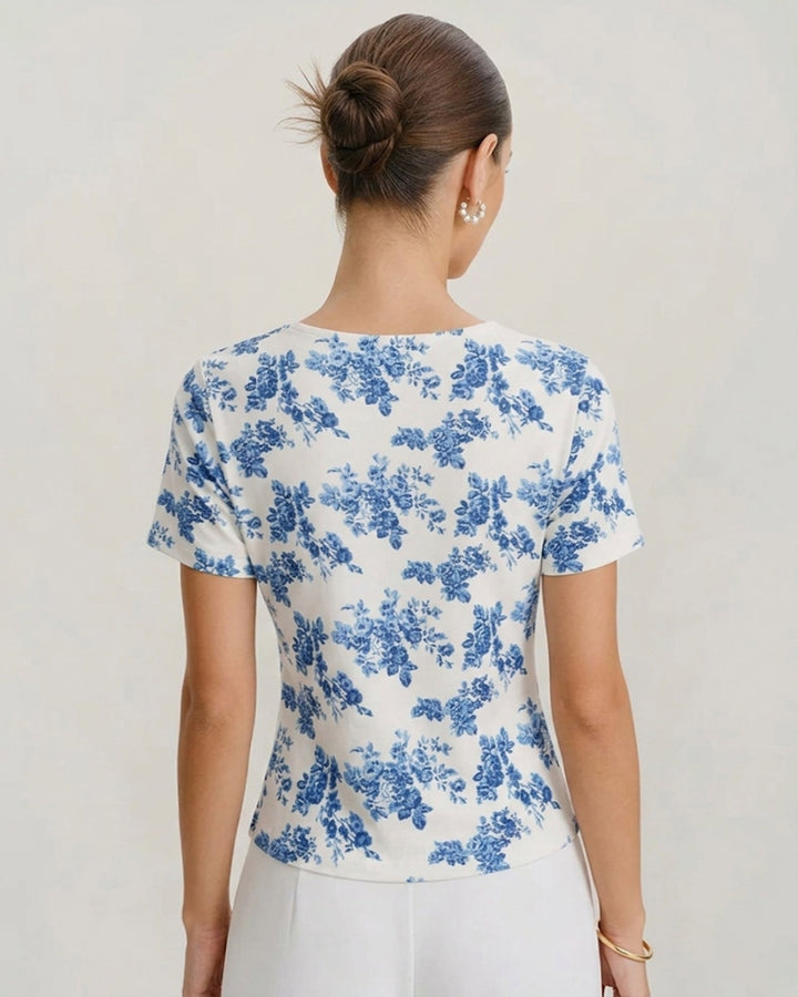 Blue Floral Short Sleeve T-Shirt