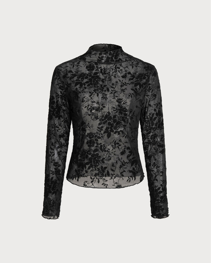 Black Floral See-through Tee