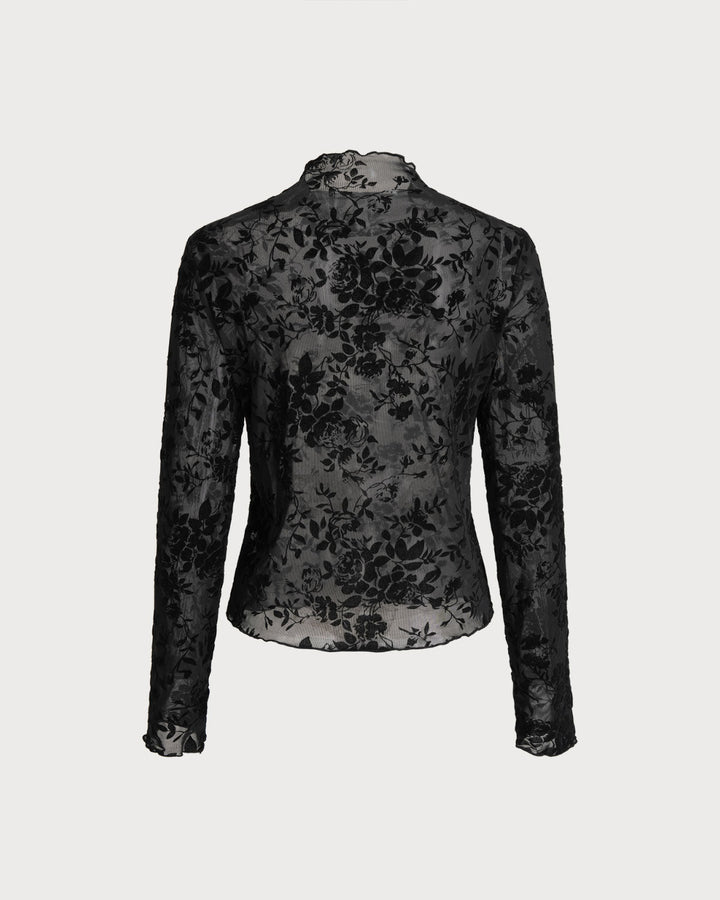 Black Floral See-through Tee