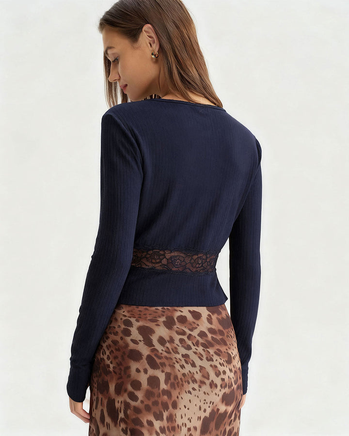 Blue See Through Slim Knit Tee