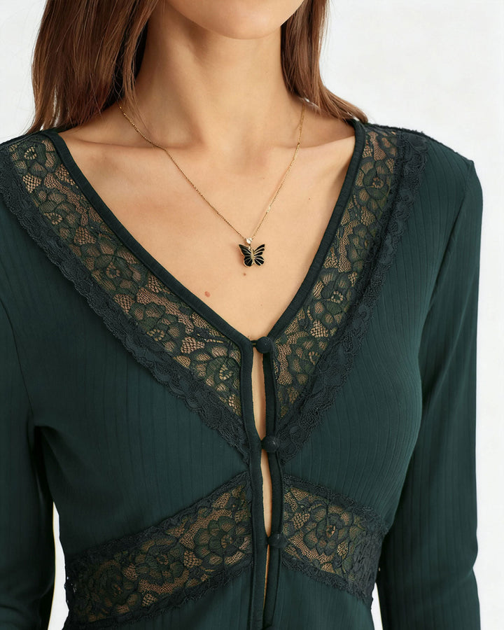 Green See Through Slim Knit Tee