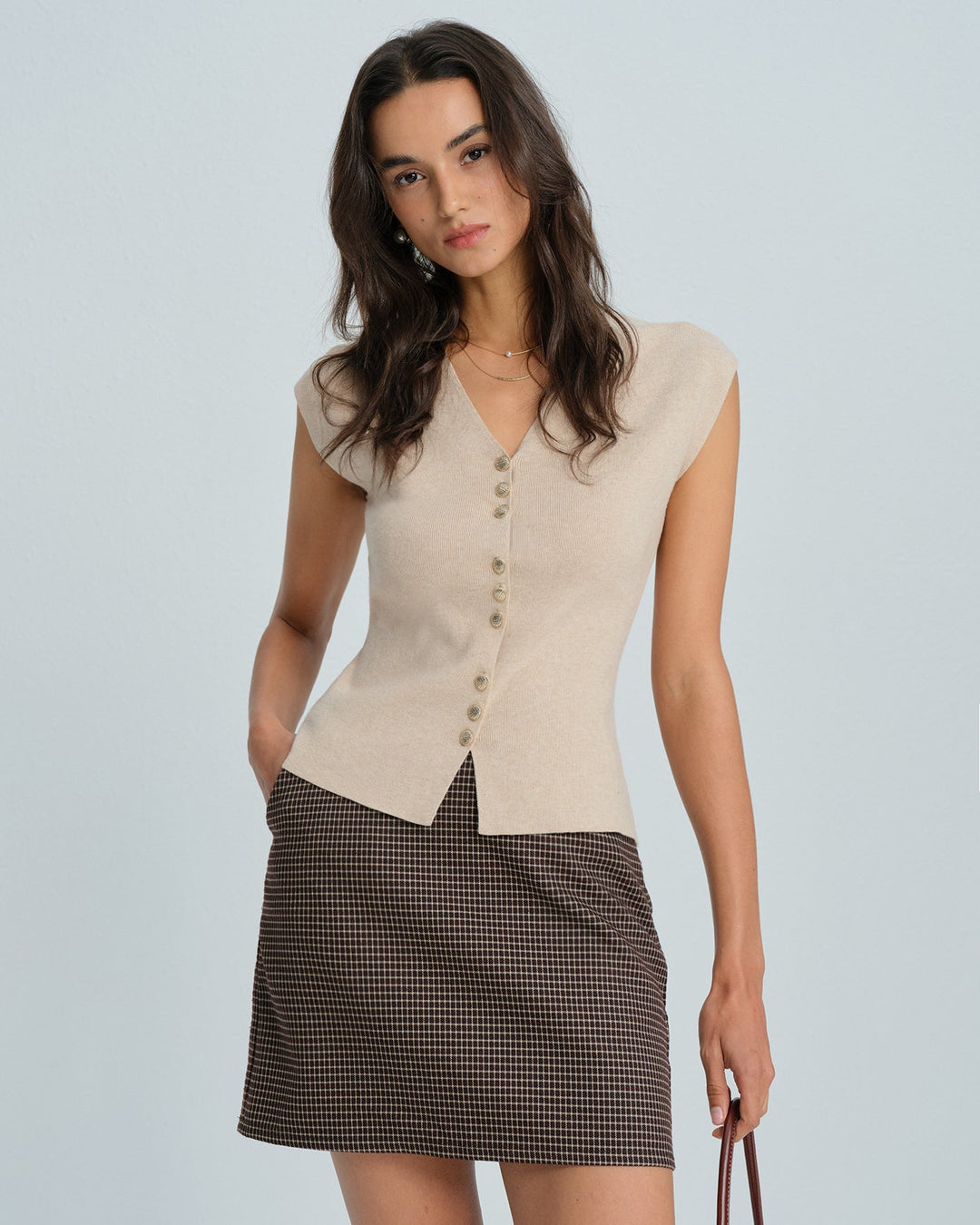 Khaki Single Breasted V Neck Cardigan