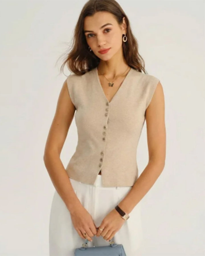 Khaki Single Breasted V Neck Cardigan