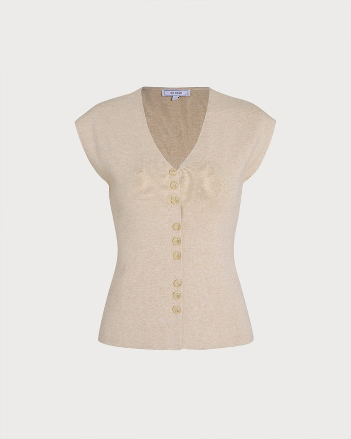 Khaki Single Breasted V Neck Cardigan