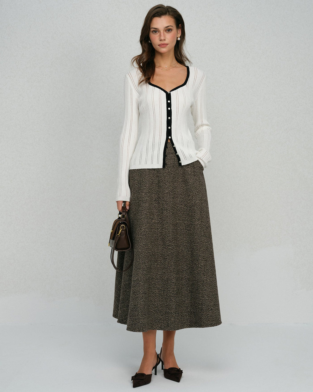 White  Single Breasted Viscose Knit Cardigan