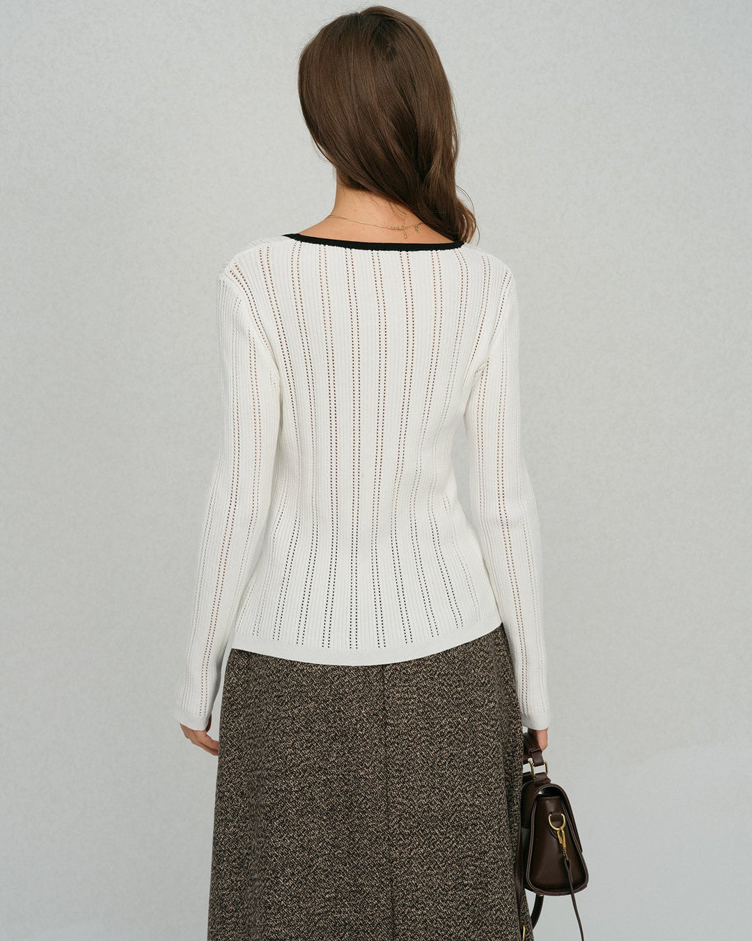 White  Single Breasted Viscose Knit Cardigan