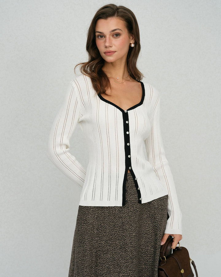 White  Single Breasted Viscose Knit Cardigan