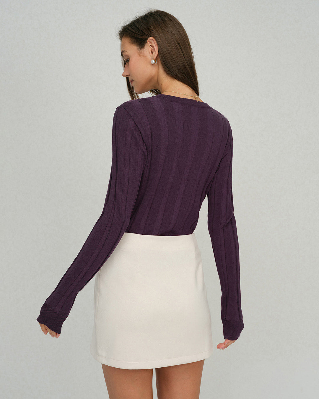 Purple Round Neck Slim Knit Tee