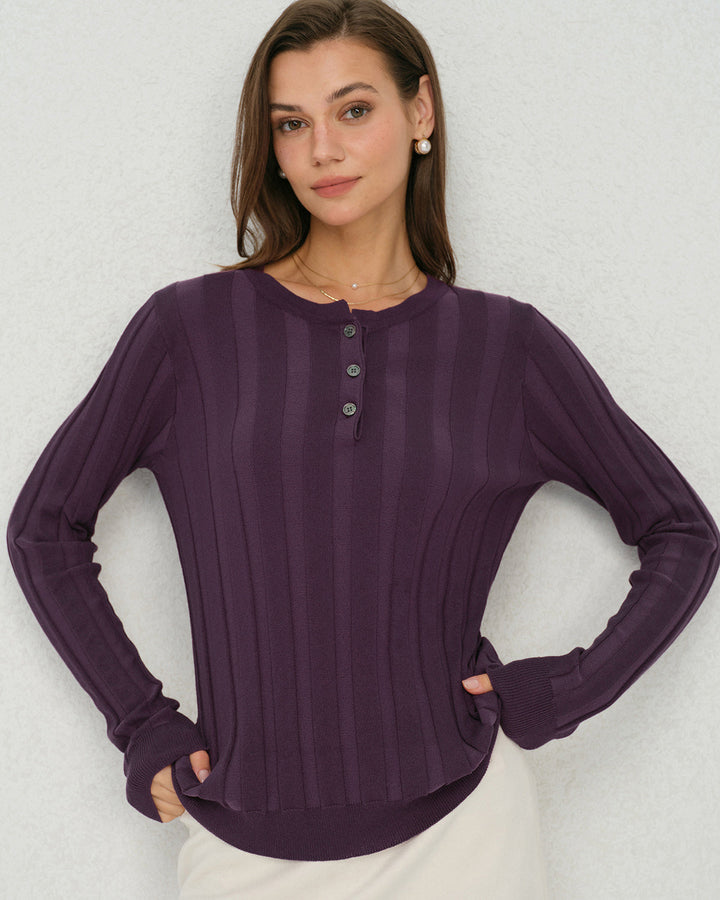 Purple Round Neck Slim Knit Tee