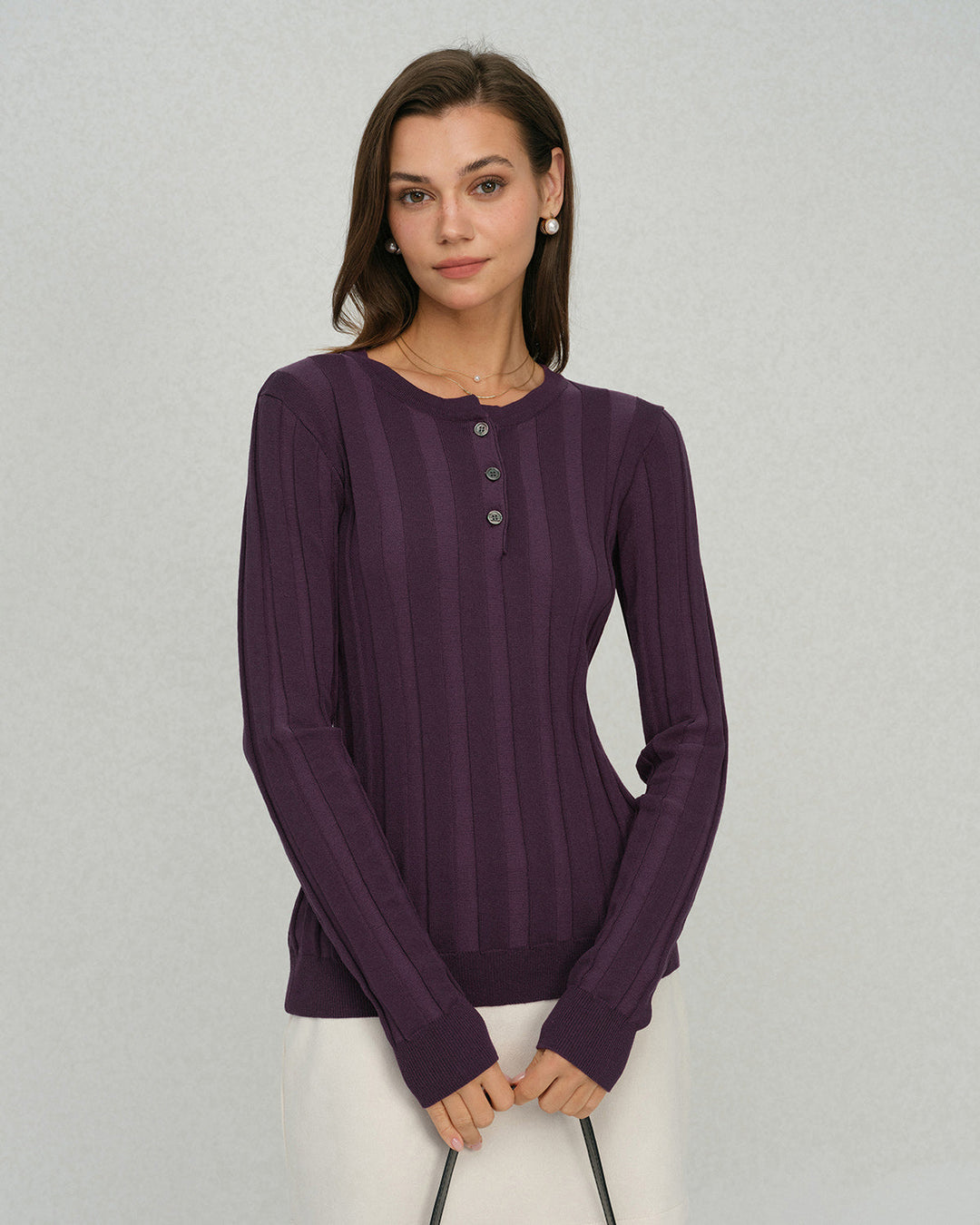 Purple Round Neck Slim Knit Tee