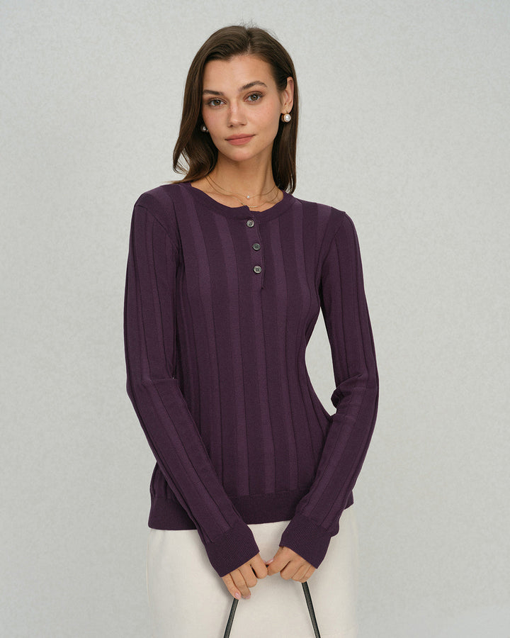 Purple Round Neck Slim Knit Tee