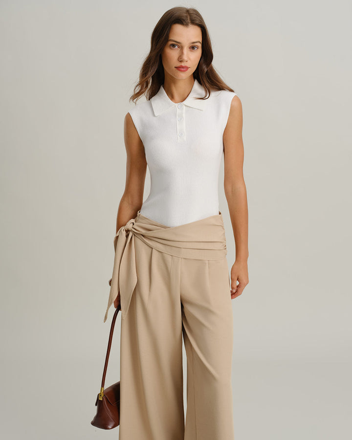 White Cap Sleeve Ribbed Knit Tee