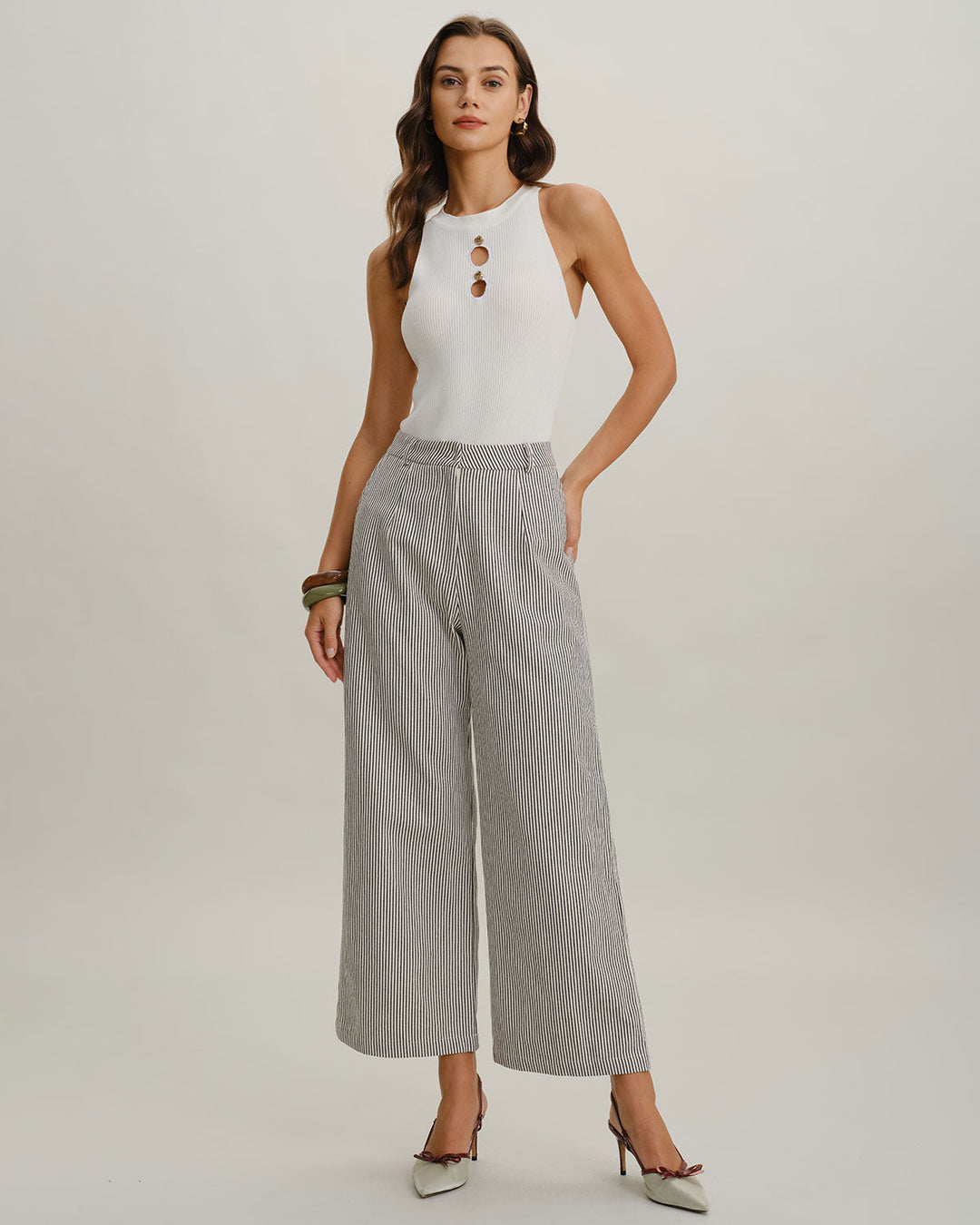 White Mock Neck Cut Out Knit Tee