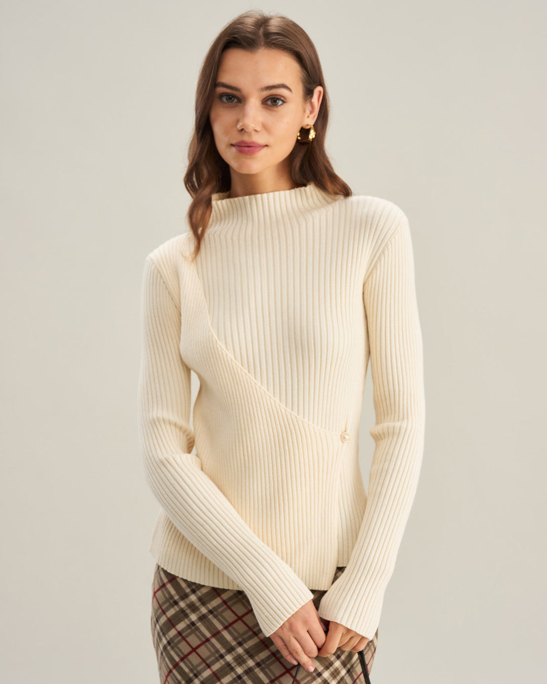 Apricot Mock Neck Slim Knit Tee