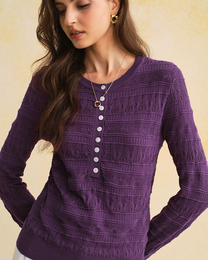 Purple Textured Slim Knit Tee