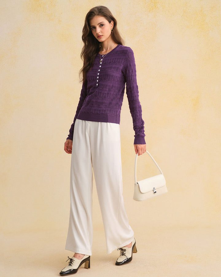 Purple Textured Slim Knit Tee