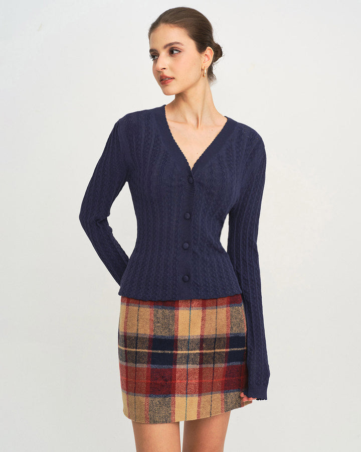 Navy V Neck Knit Cardigan