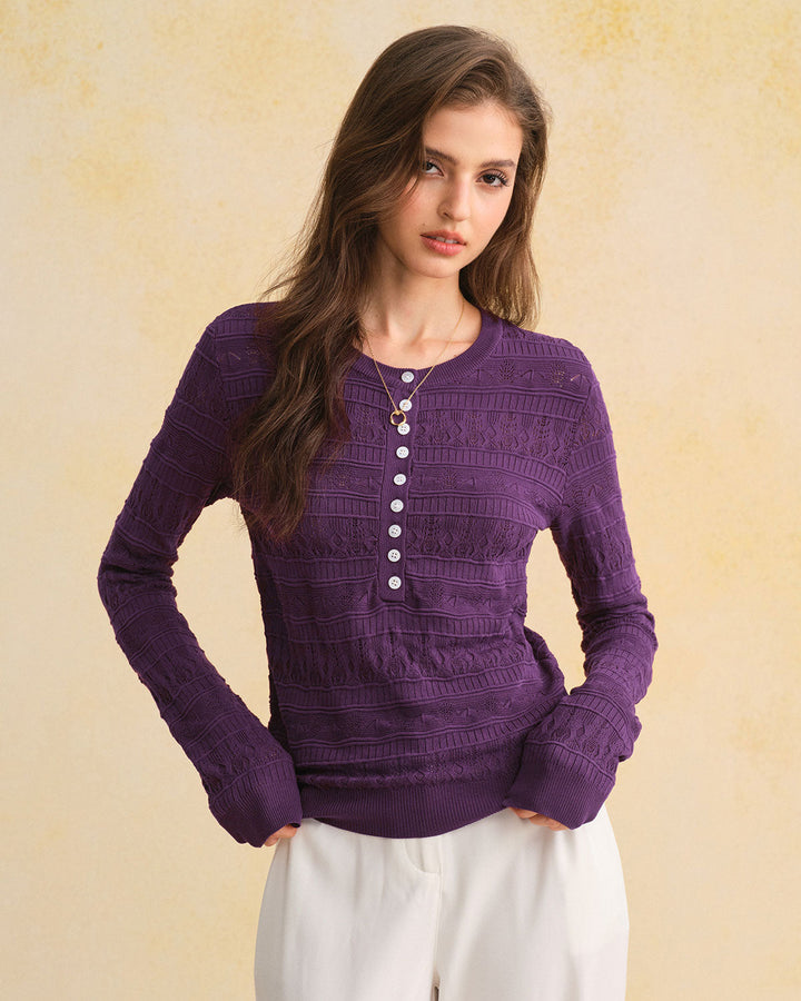 Purple Textured Slim Knit Tee