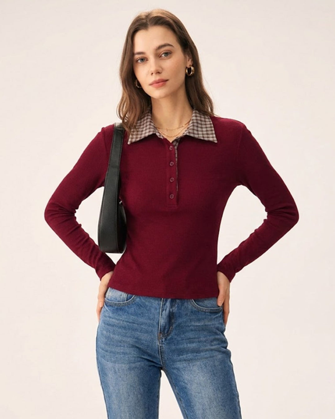 Red Plaid Collar Viscose Tee