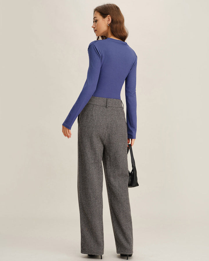 Blue Ruched Slim Knit Tee