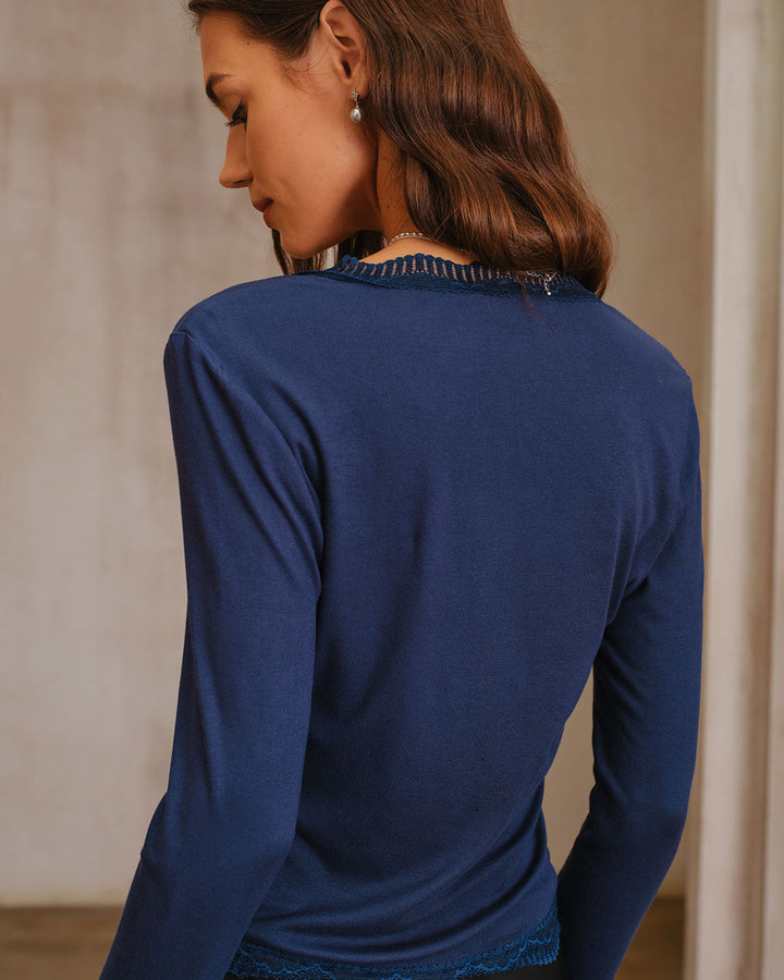 Navy Square Neck Bell Sleeve Tee