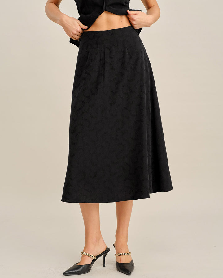 Black Embroidery Midi Skirt