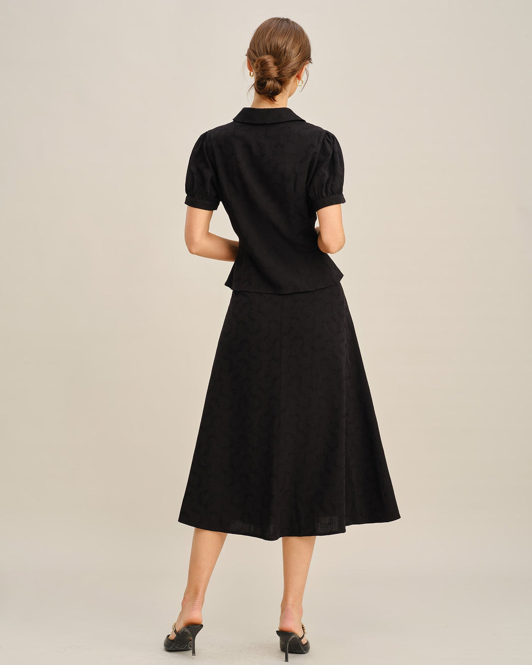 Black Embroidery Midi Skirt