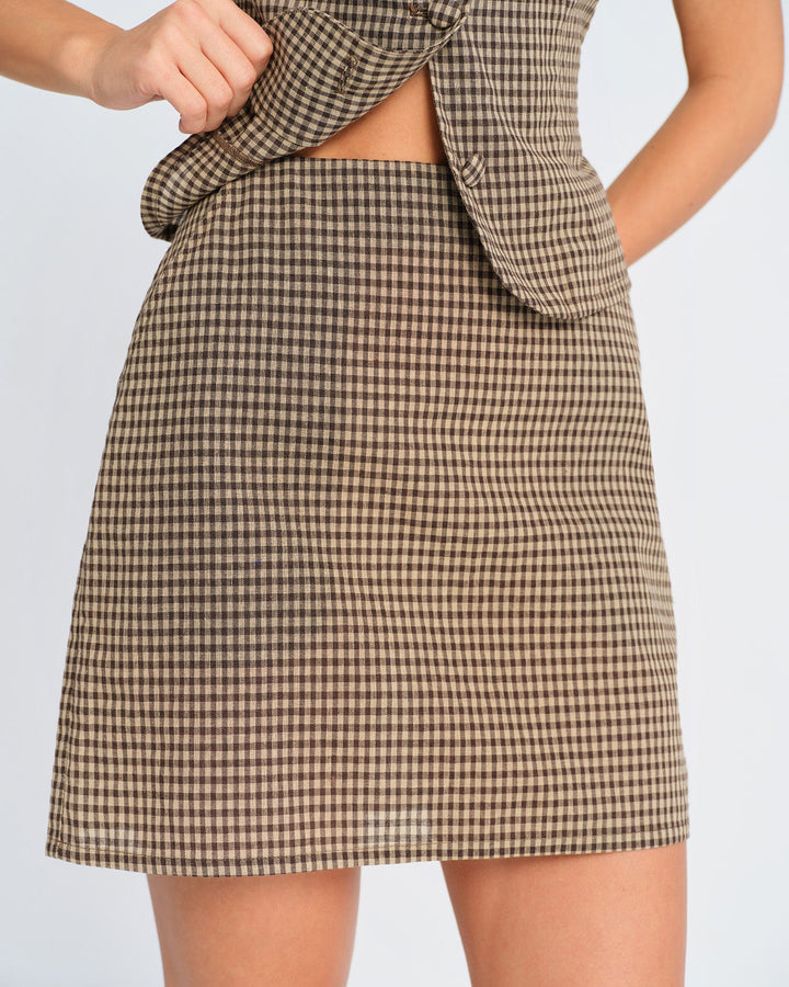 Brown Plaid Mini Skirt