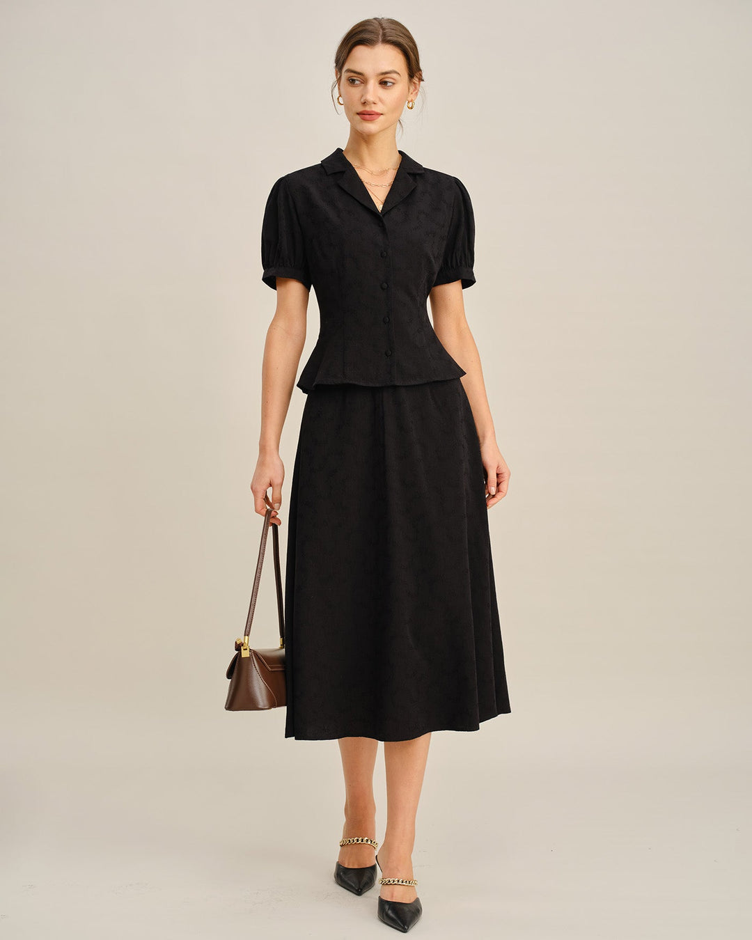 Black Embroidery Midi Skirt