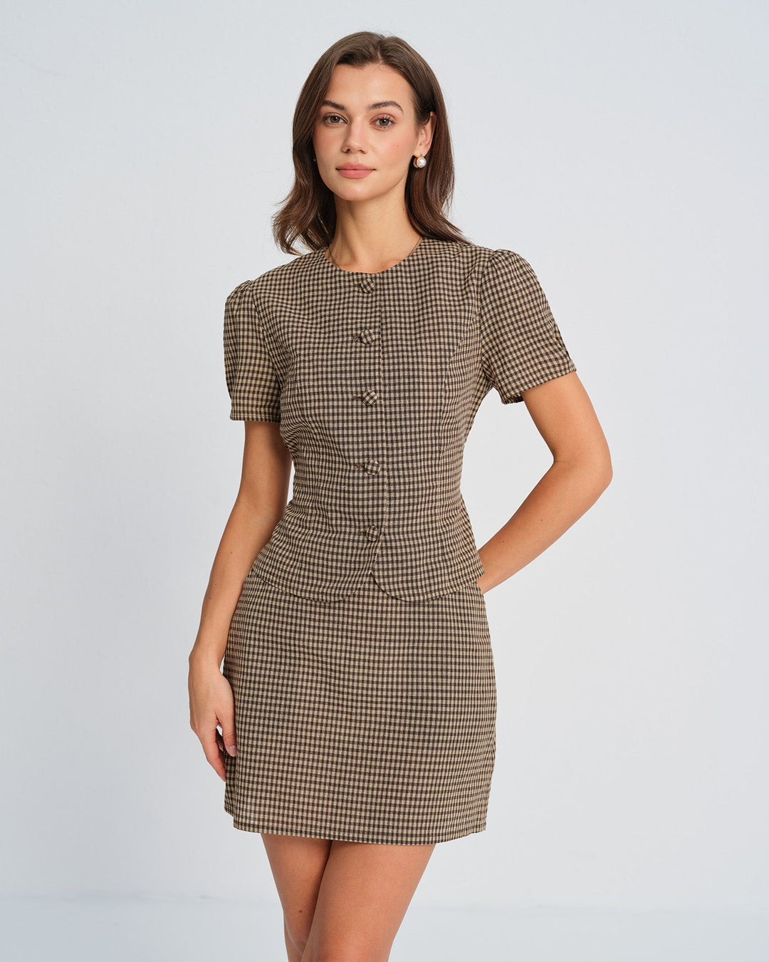 Brown Plaid Mini Skirt