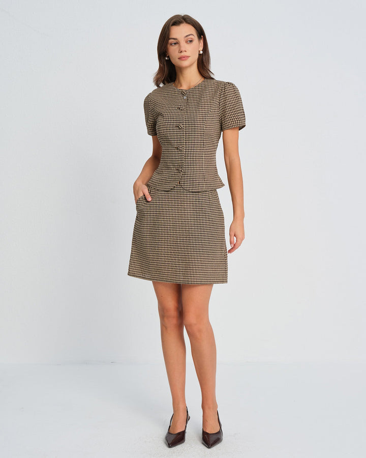 Brown Plaid Mini Skirt