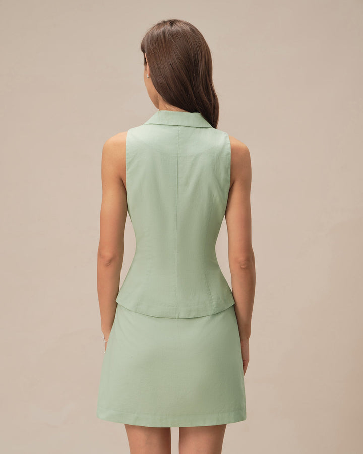 Green Solid A-Line Mini Skirt