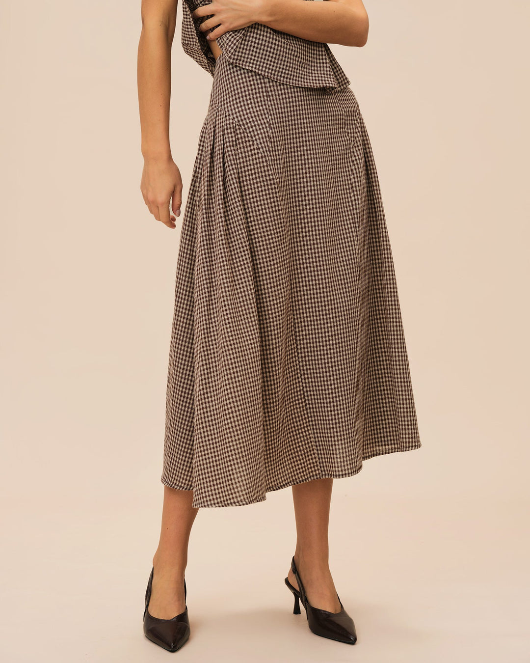 Brown Plaid Midi Skirt