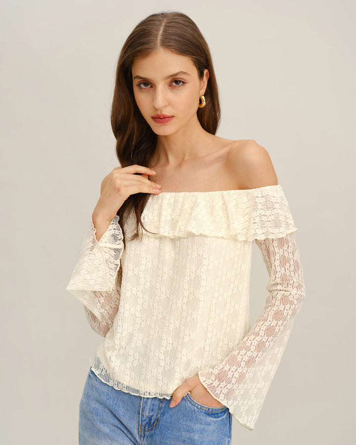 Apricot Lace Off The Shoulder Tee