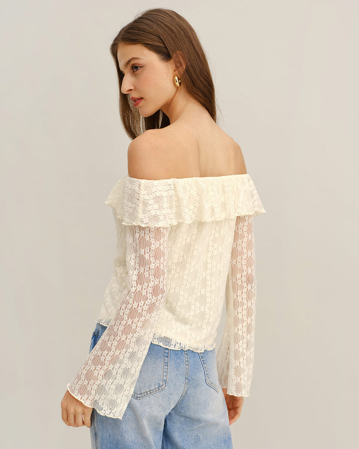 Apricot Lace Off The Shoulder Tee