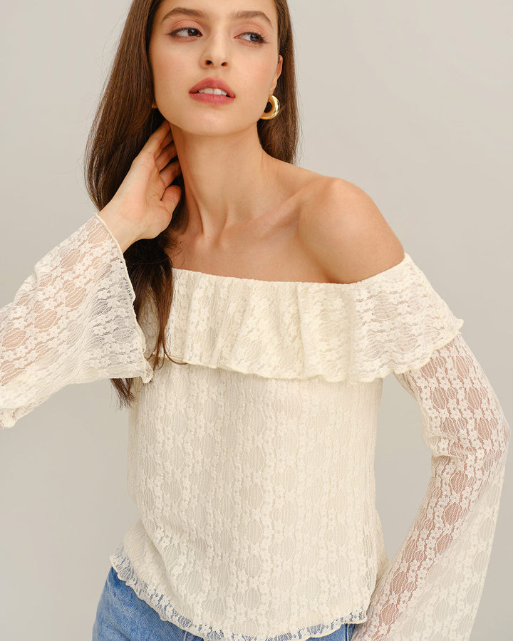 Apricot Lace Off The Shoulder Tee