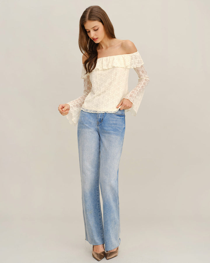 Apricot Lace Off The Shoulder Tee