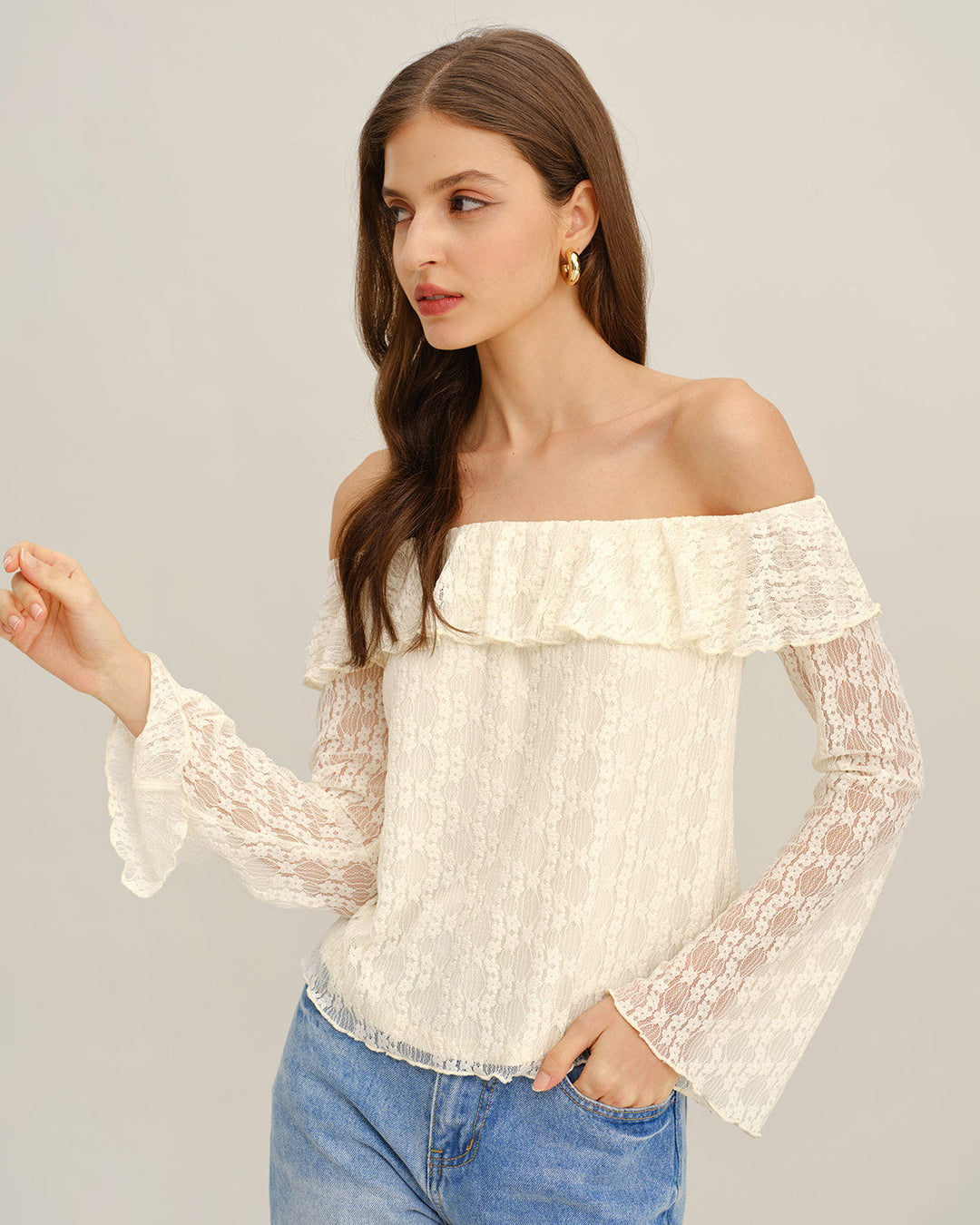Apricot Lace Off The Shoulder Tee