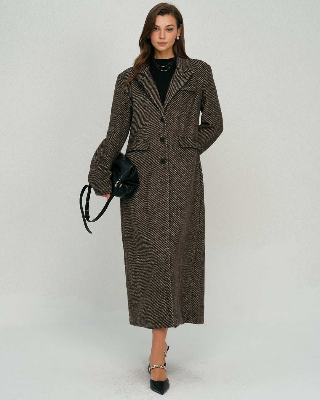 Coffee Button Notched Coat