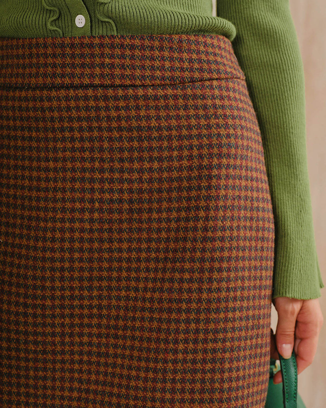 Brown Plaid Natural Waisted Straight Mini Skirt