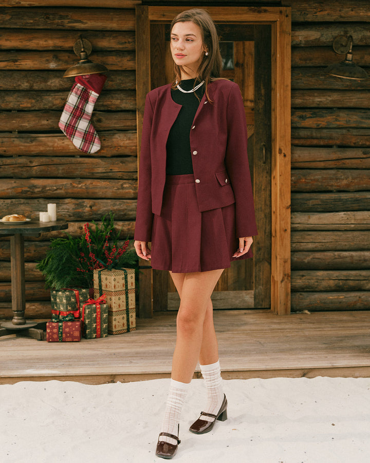 Wine Red Single Breasted Jacket