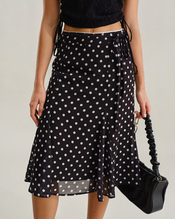 Black Polka Dot Mermaid Midi Skirt