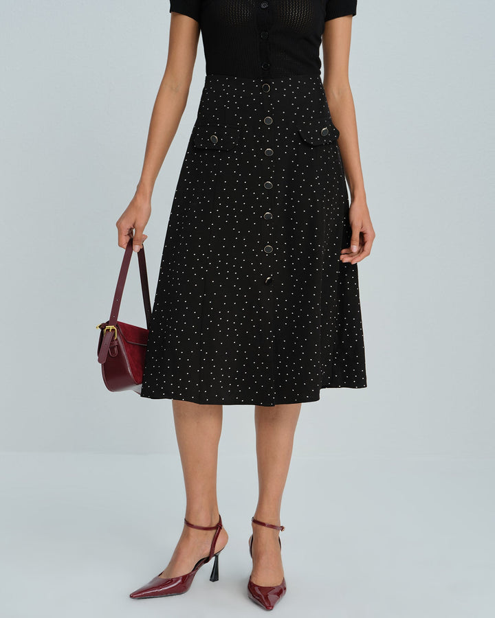 Black Polka Dot Midi Skirt